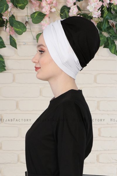 Fiona - Hvit & Svart Bomull Turban