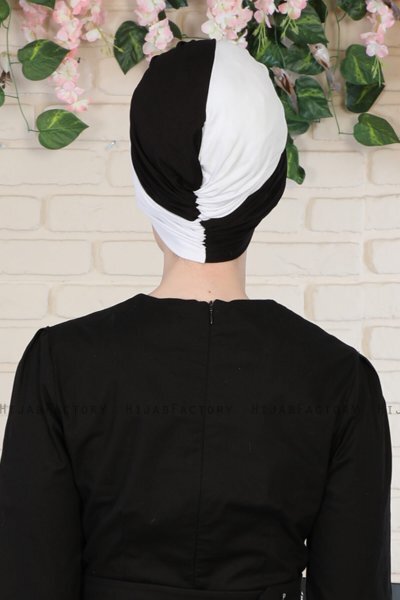 Fiona - Hvit & Svart Bomull Turban