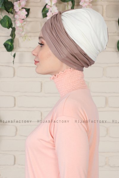 Fiona - Mørk Taupe & Creme Bomull Turban