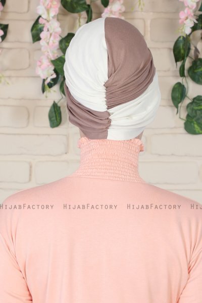 Fiona - Mørk Taupe & Creme Bomull Turban