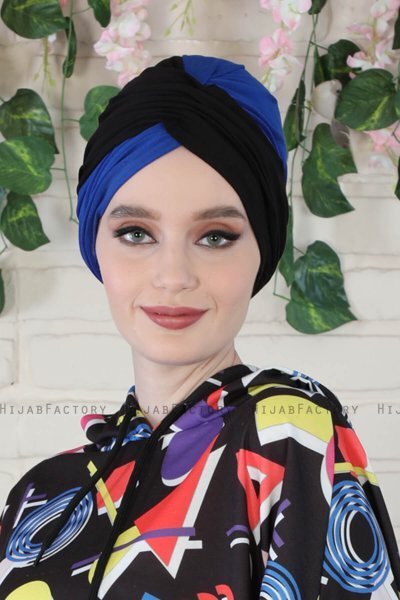 Fiona - Svart & Blå Bomull Turban