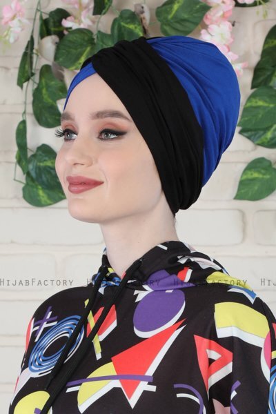 Fiona - Svart & Blå Bomull Turban