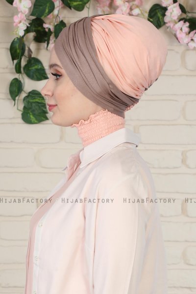 Fiona - Mørk Taupe & Gammelrosa Bomull Turban