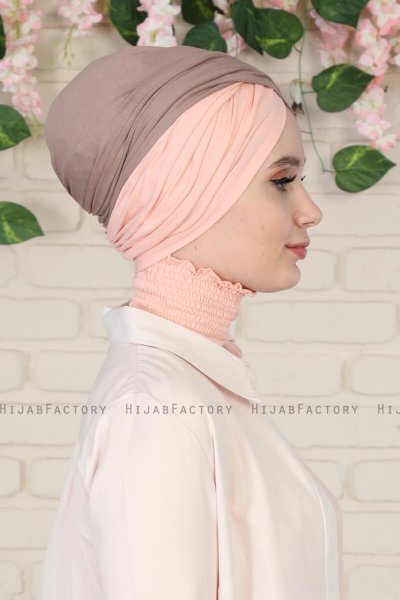 Fiona - Mørk Taupe & Gammelrosa Bomull Turban