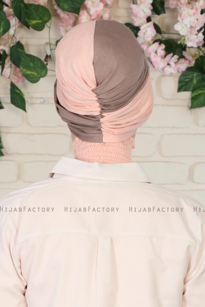 Fiona - Mørk Taupe & Gammelrosa Bomull Turban