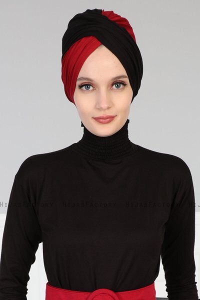 Fiona - Svart & Bordeaux Bomull Turban