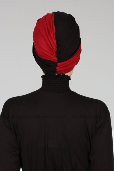 Fiona - Svart & Bordeaux Bomull Turban