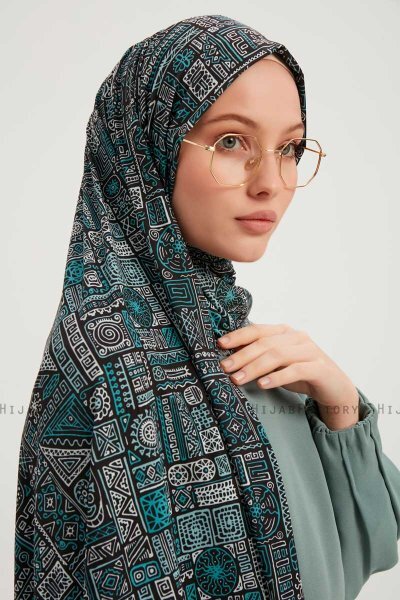 Gulya - Petrol Grønn Mønstret Hijab