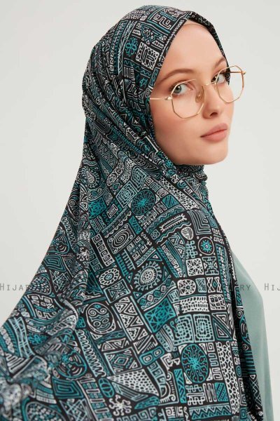 Gulya - Petrol Grønn Mønstret Hijab