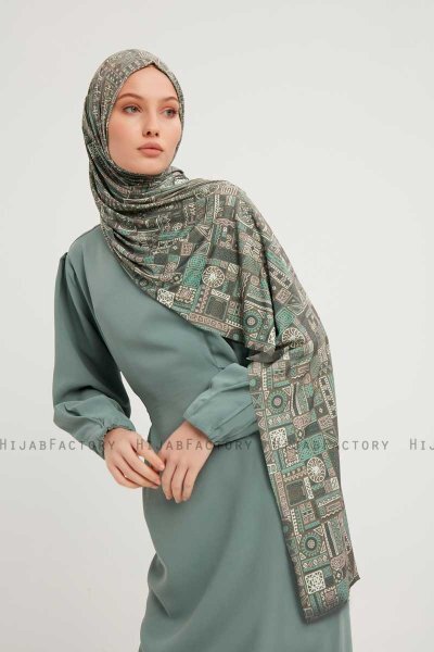 Gulya - Mørk Grønn Mønstret Hijab