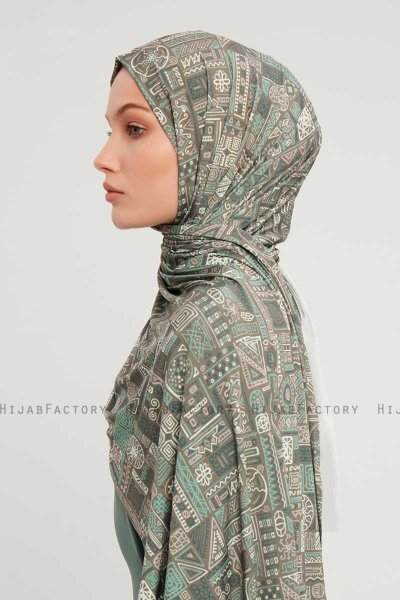 Gulya - Mørk Grønn Mønstret Hijab