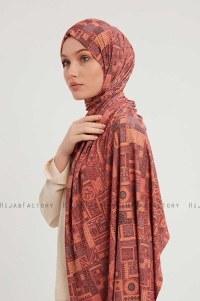 Gulya - Mursteinsrød Mønstret Hijab