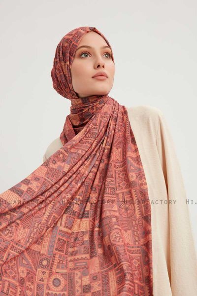 Gulya - Mursteinsrød Mønstret Hijab