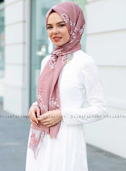Abira - Mørk Rosa Mønstret Hijab - Sal Evi