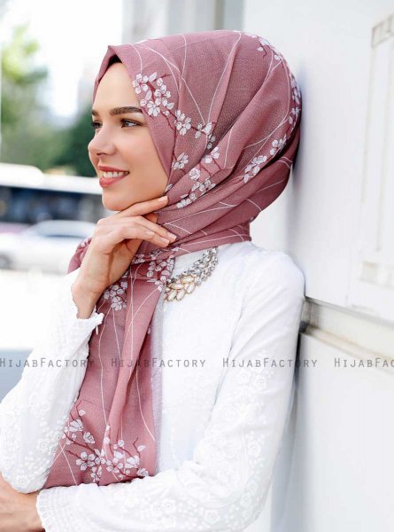 Abira - Mørk Rosa Mønstret Hijab - Sal Evi