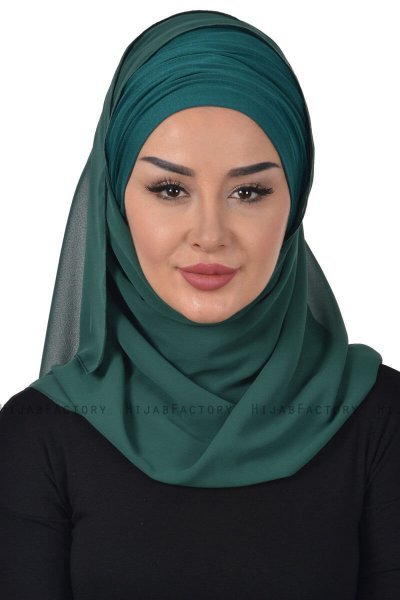 Alva - Mørk Grønn Praktisk Hijab & Undersjal