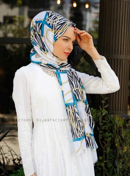 Amapola - Petrol Mønstret Hijab - Sal Evi