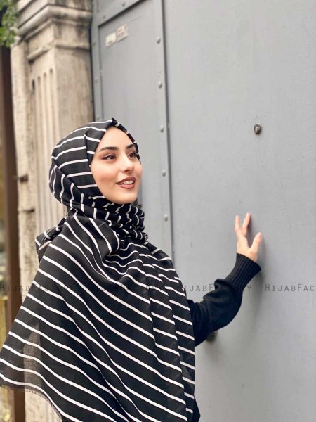 Aniso - Svart Mønstret Bomull Hijab - Mirach