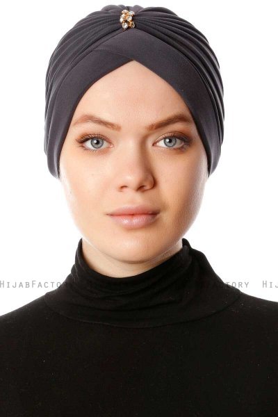 Arwa - Antrasitt Crepe Chiffon Turban - Sehr-i Sal