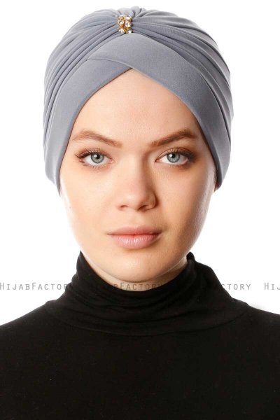 Arwa - Grå Crepe Chiffon Turban - Sehr-i Sal