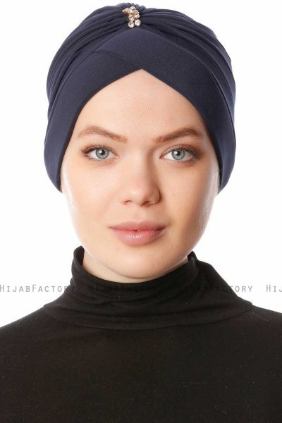 Arwa - Marineblå Crepe Chiffon Turban - Sehr-i Sal