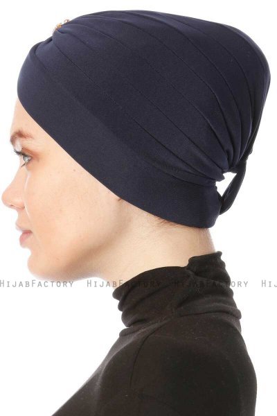 Arwa - Marineblå Crepe Chiffon Turban - Sehr-i Sal