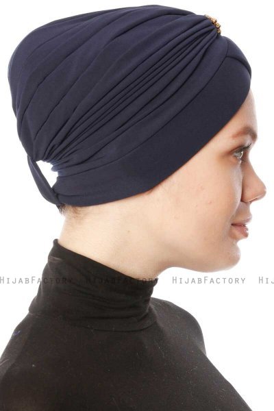 Arwa - Marineblå Crepe Chiffon Turban - Sehr-i Sal