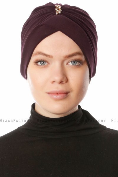 Arwa - Plomme Crepe Chiffon Turban - Sehr-i Sal