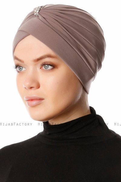 Arwa - Taupe Crepe Chiffon Turban - Sehr-i Sal