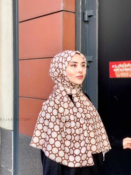 Atika - Beige Mønstret Bomull Hijab - Mirach