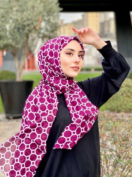 Atika - Bordeaux Mønstret Bomull Hijab - Mirach