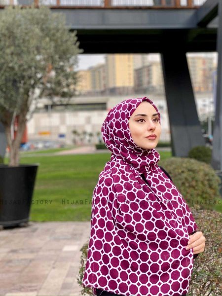 Atika - Bordeaux Mønstret Bomull Hijab - Mirach