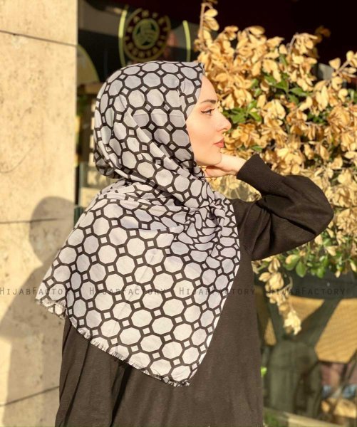 Atika - Grå Mønstret Bomull Hijab - Mirach