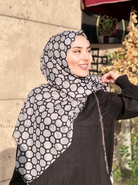 Atika - Grå Mønstret Bomull Hijab - Mirach