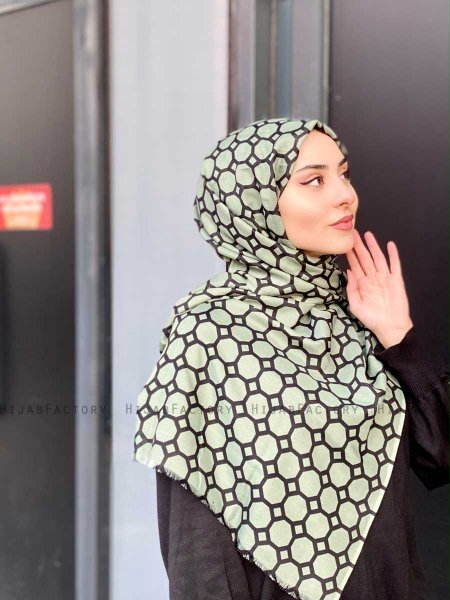 Atika - Grønn Mønstret Bomull Hijab - Mirach