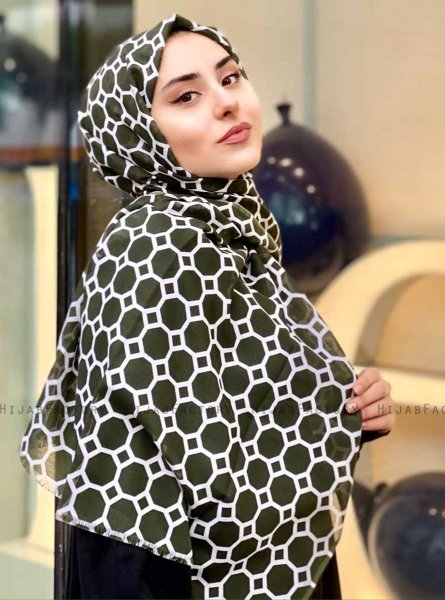 Atika - Khaki Mønstret Bomull Hijab - Mirach