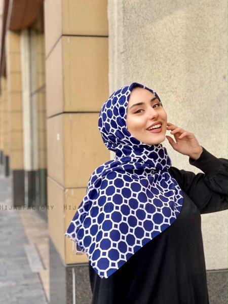 Atika - Marineblå Mønstret Bomull Hijab - Mirach