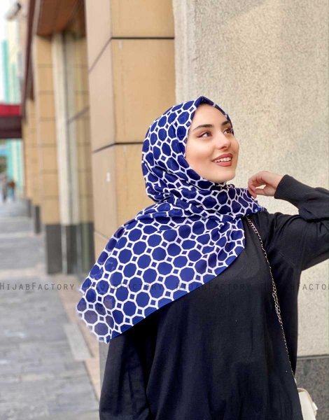 Atika - Marineblå Mønstret Bomull Hijab - Mirach