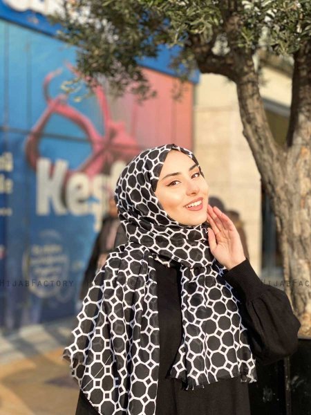 Atika - Svart Mønstret Bomull Hijab - Mirach