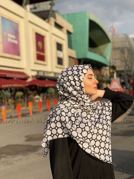 Atika - Hvit Mønstret Bomull Hijab - Mirach