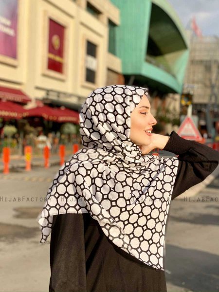 Atika - Hvit Mønstret Bomull Hijab - Mirach