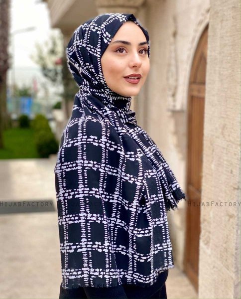 Ayah - Svart Mønstret Bomull Hijab - Mirach