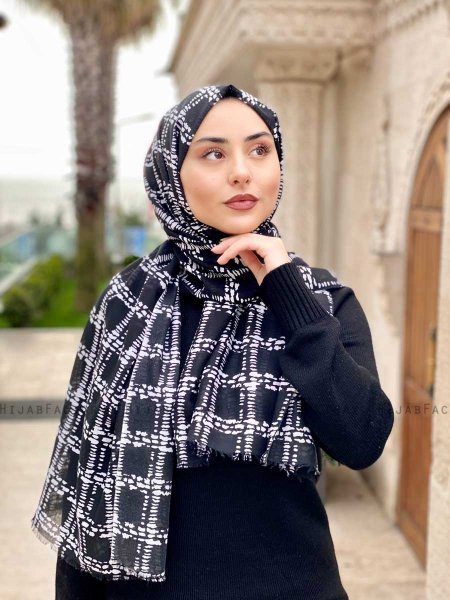 Ayah - Svart Mønstret Bomull Hijab - Mirach