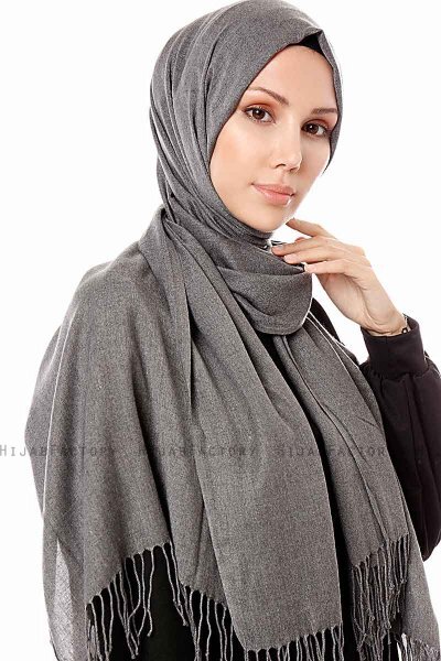 Aysel - Mørk Grå Pashmina Hijab - Gülsoy