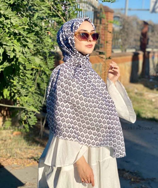 Basimah - Hvit Mønstret Bomull Hijab
