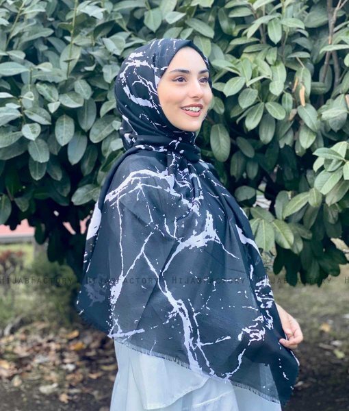 Benazir - Svart Mønstret Bomull Hijab