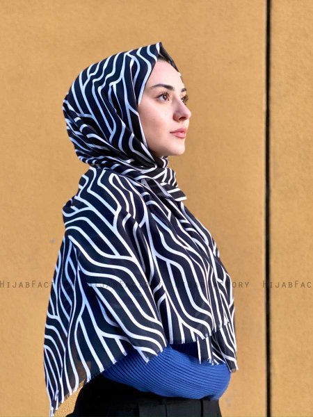Berrin - Svart Mønstret Bomull Hijab - Mirach
