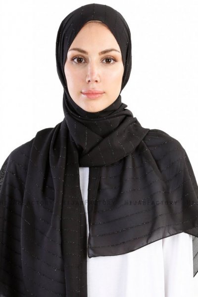 Burcu Svart Chiffon Hijab Sjal Madame Polo 130024-1