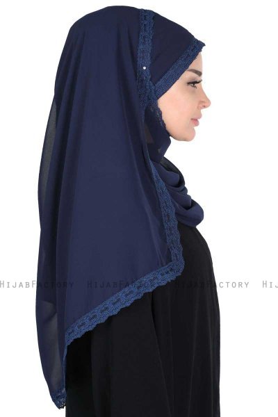 Carin - Marineblå Praktisk Chiffon Hijab