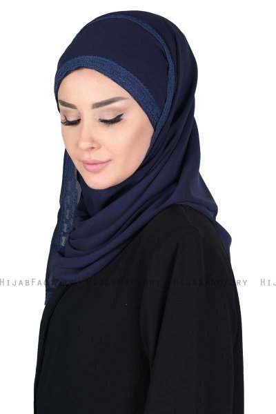 Carin - Marineblå Praktisk Chiffon Hijab